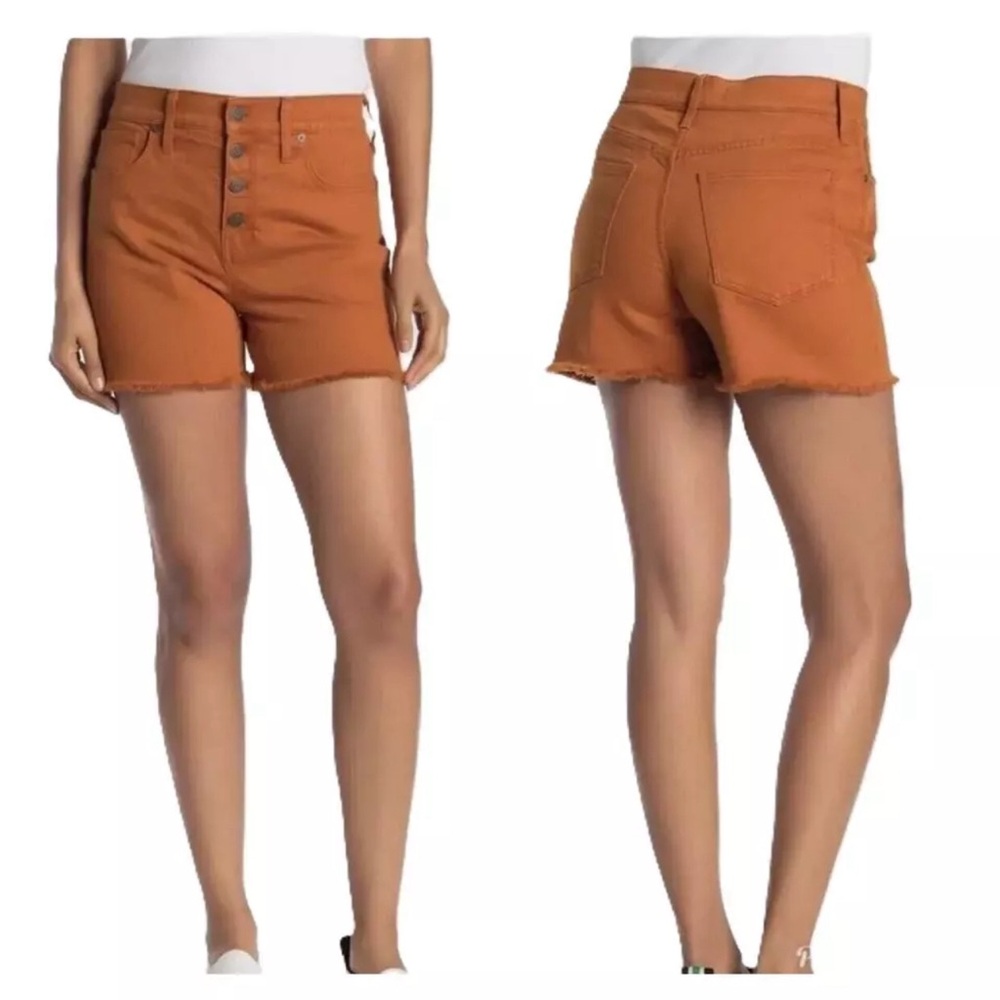 Madewell High Rise Denim Button Fly Cut-Off Shorts Burnt Orange Size 30